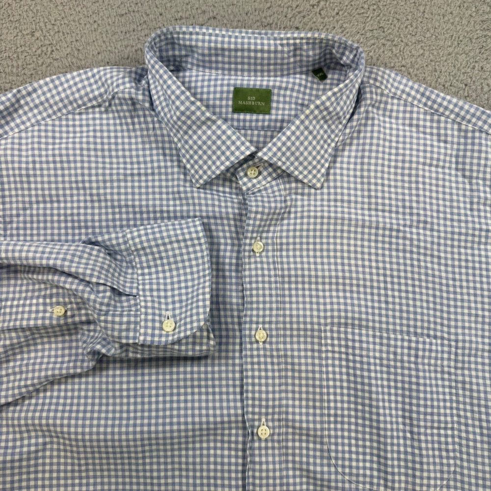 Sid Mashburn Blue Gingham‎ Button Down Long Sleeve Dress Shirt Men's XXL Cotton